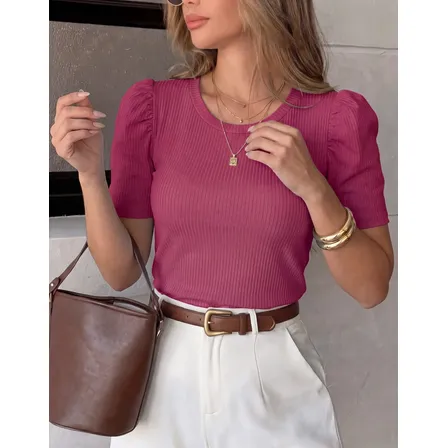 Blusa Blusinha Feminina Manga Curta Bufante Princesa Canelad