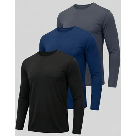 Kit 3 Camiseta Segunda Pele Térmica Proteção Solar Uv Camisa Preto Azul-marinho Cinza-escuro Liso Gg