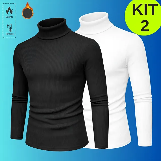 Kit 2 Blusa Cacharrel Masculino Gola Alta Canelado Camisas