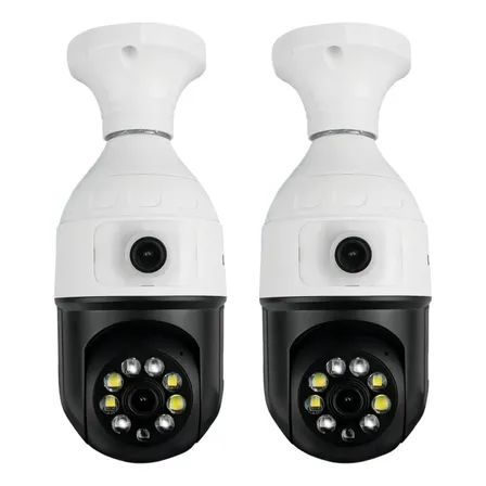 Kit2 Câmera Segurança Ip Ptz Wi-fi Dupla Lente Visão Noturna Preto E Branco