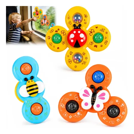 Kit 3 Brinquedo Giratório Ventosa Bebê Sensorial Educativo