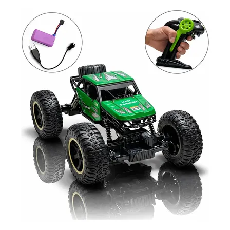 Carro Recarregável Controle Remoto Off-road Grande Veloz Verde Carro Verde Metálico