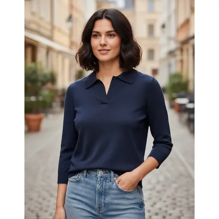 Blusa Polo Feminina Tricot Select Azul