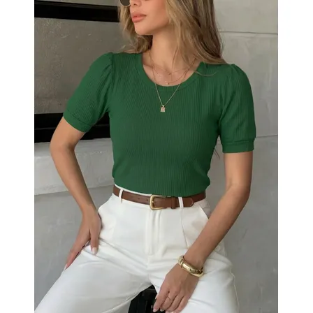 Blusa Blusinha Feminina Manga Curta Bufante Princesa Canelad