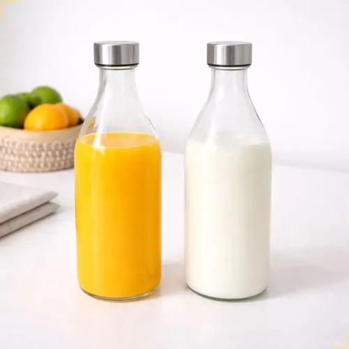 Kit 2 Garrafas Vidro 1l Tampa Inox Hermética Água Cozinha