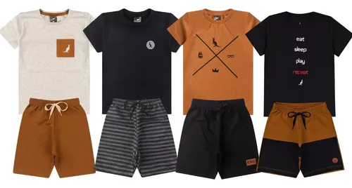 Kit 4 Peças 2 Conjuntos Roupa Infantil Menino Verão Sortido Multicolorido 12