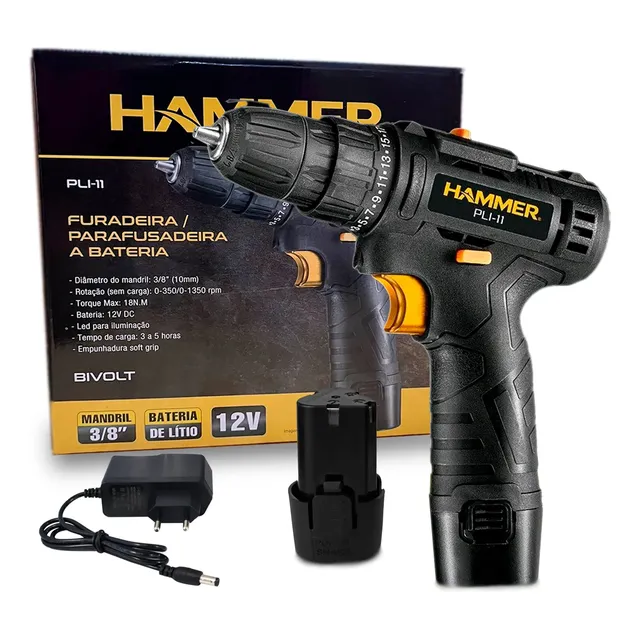 Parafusadeira Furadeira Reversivel Com Bateria 12v Hammer