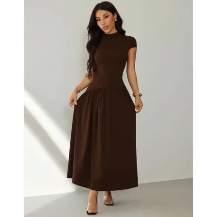 Vestido Casual Feminino Manga Curta Midi Moda Verão Elegante