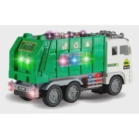 Caminhão De Lixo Coletor Ecológico Luz Som Verde Bate Volta