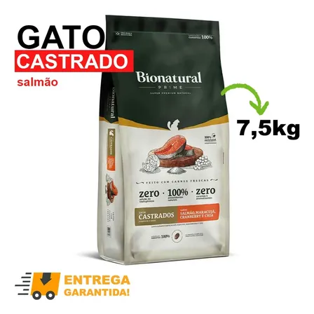 Ração Bionatural Gatos Castrados 7,5kg Controle Peso