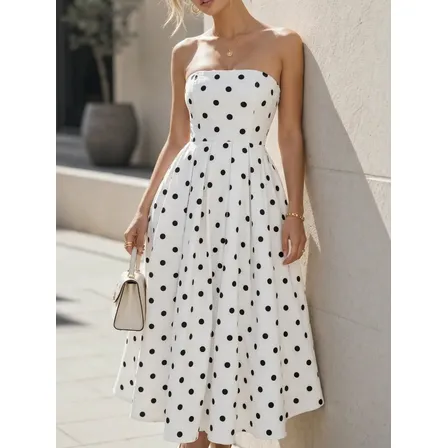 Vestido Feminino Longo Soltinho Tomara Que Caia Poa Bolinha
