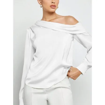 Blusa Feminina Manga Longa Assimétrica Moda Social Elegante