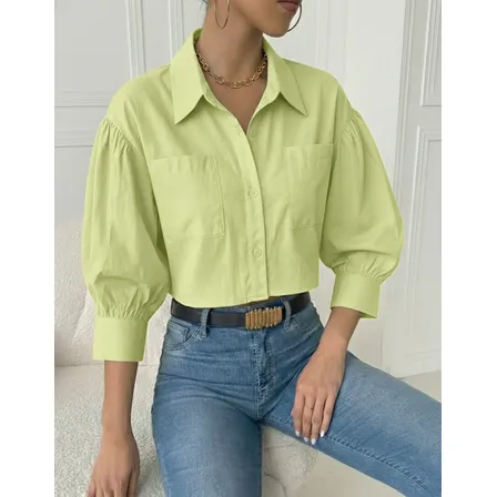 Blusa Camisa Feminina Manga Longa Bufante Botões Moda Social