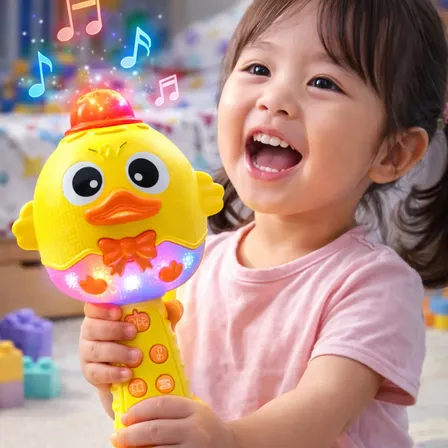 Microfone Infantil Bluetooth Karaokê Luz Som Histórias