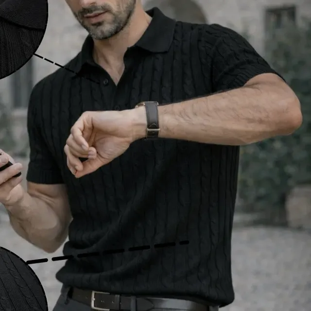 Camisa Polo Masculina Tricô Trama Trançada