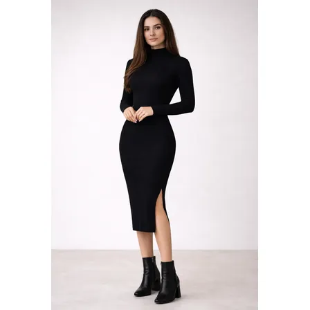Vestido Canelado Elegante Manga Longa Conforto