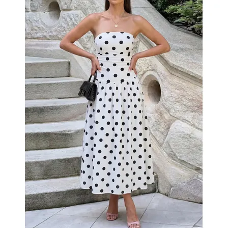 Vestido Feminino Tomara Que Caia Longo Soltinho Poa Bolinha