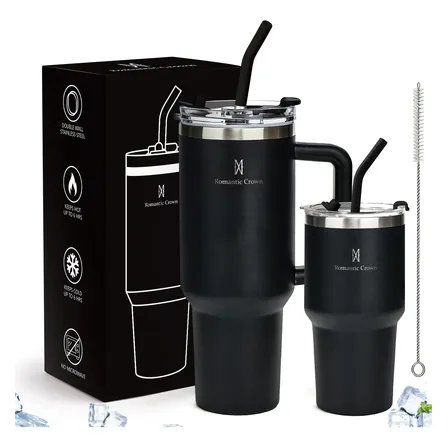 Kit Copo Térmico 1.2l+600ml Garrafa Inox Com Tampa E Canudo