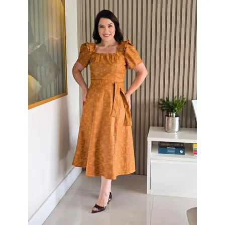 Vestido Feminino Godê Elegante Em Couro Pu Moda Evangelica