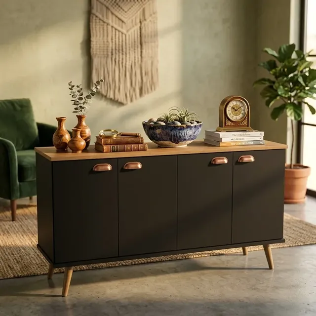 Armário Balcão Moderno Para Sala Ou Cozinha Estilo Nórdico Preto