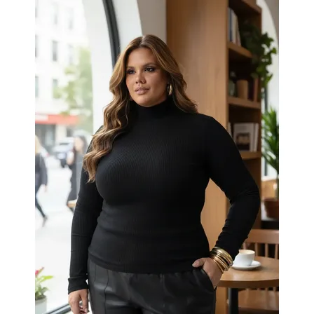 Blusa Feminina Cacharrel Manga Longa Gola Alta Segunda Pele