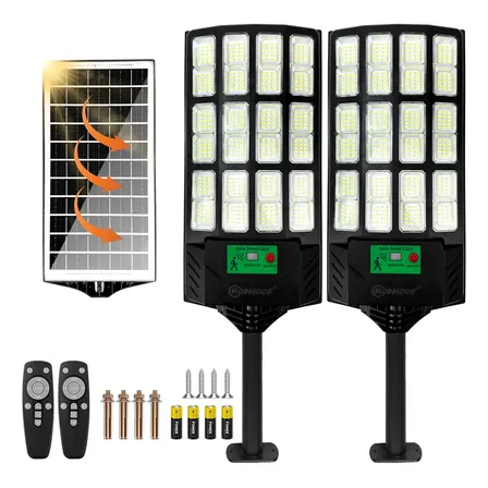 Kit 2 Luminária Pública Solar Poste Rua Led Frio 900w Sensor