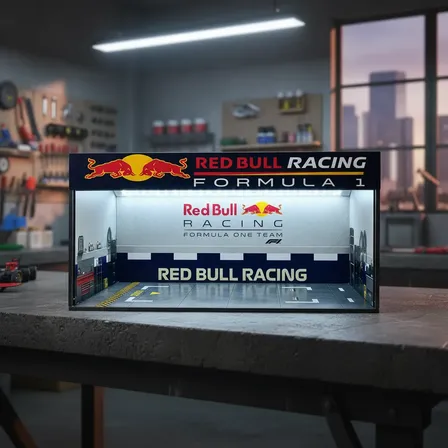 Diorama Box Garagem Led Miniaturas Expositor Redbull F1