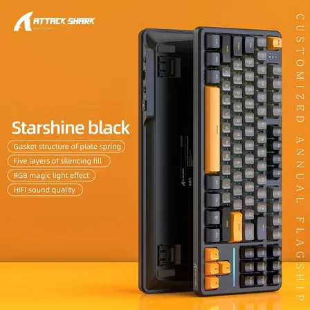 Teclado Mecânico Gamer Sem Fio Attack Shark X87 Star Black Inglês Us