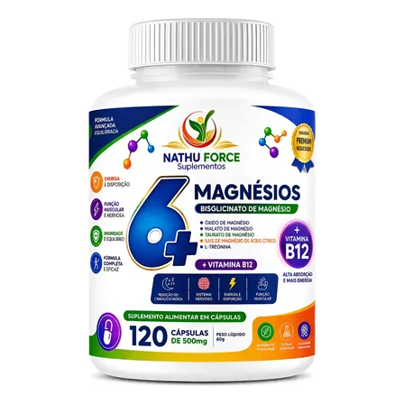 6 Magnésios +b12 Metilcobalamina 120 Capsúlas Nathu Force