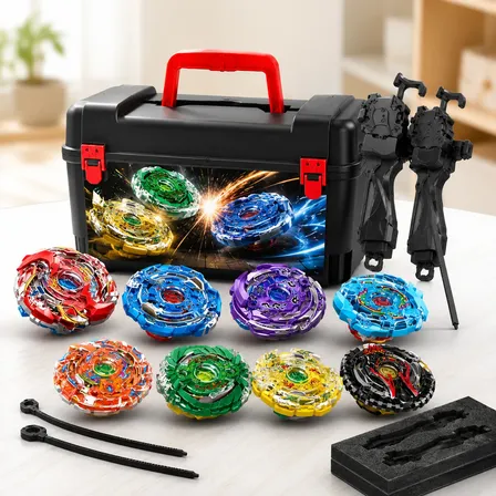 Kit Maleta Piões Beyblade De Batalha 2 Lançadores Anel Metal