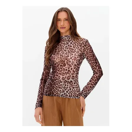 Blusa Tule Estampada Com Manga Longa