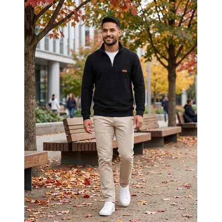 Suéter Gola Alta Meio Zíper Manga Longa Blusa Frio Casual