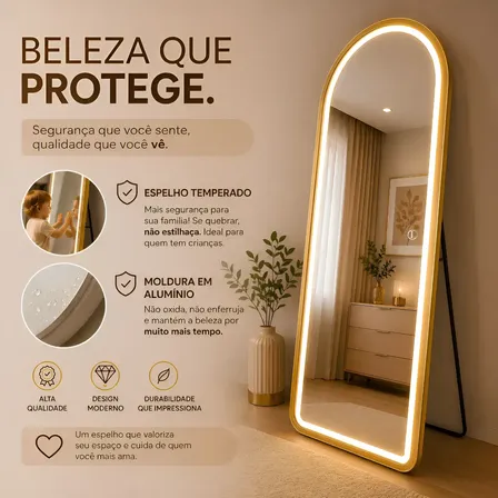 Espelho Lopazzi Oval Led 170x70 Moldura Grande Corpo Inteiro