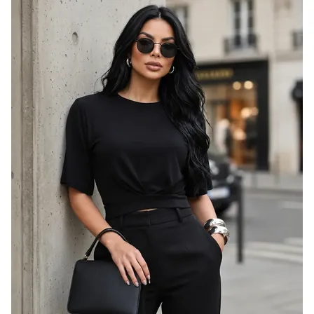 Blusa Feminina Básica Lisa Elegante Manga Sino Atemporal