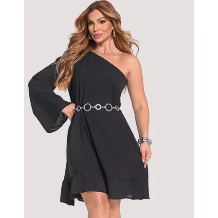 Vestido Feminino Assimétrico Ombro Único Casual Chic