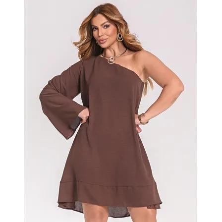 Vestido Feminino Assimétrico Ombro Único Casual Chic
