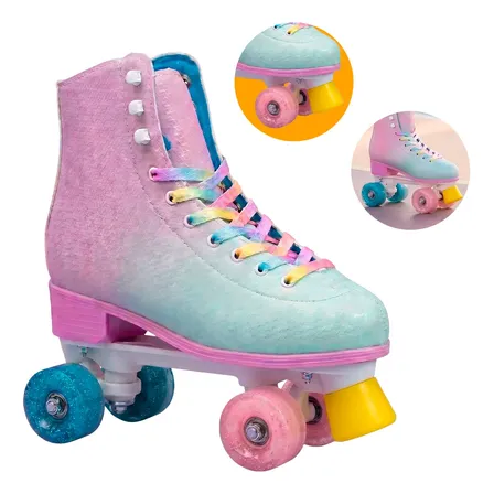 Kit Patins Infantil Quad 4 Rodas Glitter C/ Freio Tam 31-34