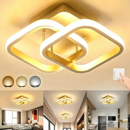 Luminária Plafon Led Sobrepor Teto Quadrado Pendente Luz 127/220v Dourado