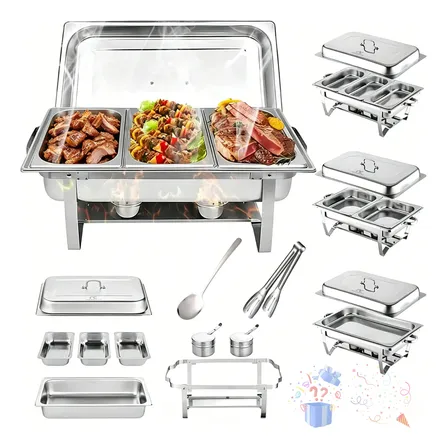 Rechaud Retangular 11l Aço Inox Banho Maria 3 Cubas Fogareir