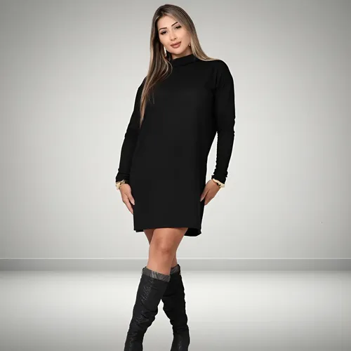 Vestido Lanzinha Lã Poncho Gola Alta Soltinho Manga Longa