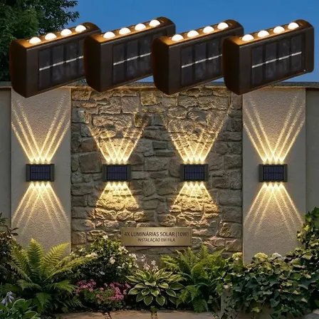 Kit 4 Arandela Lampada Solar Led Parede Jardim Externa Ip65