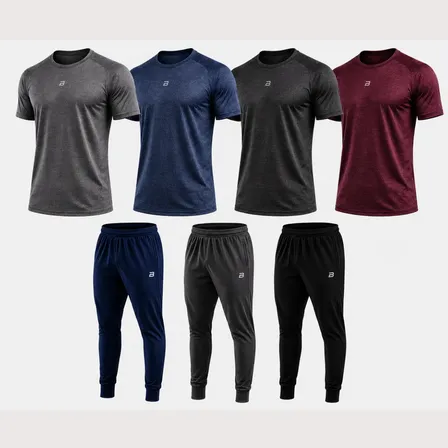 Kit 7 Peças Dry Fit 4 Camisetas 3 Calças Academia Brav Style