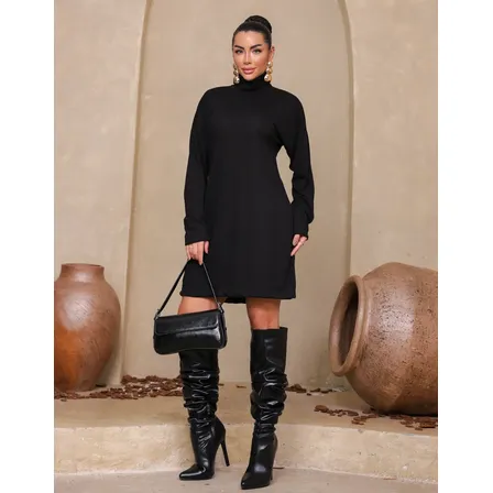 Vestido Femino Mini Vest Lãzinha Gola Alta Inverno Moderno
