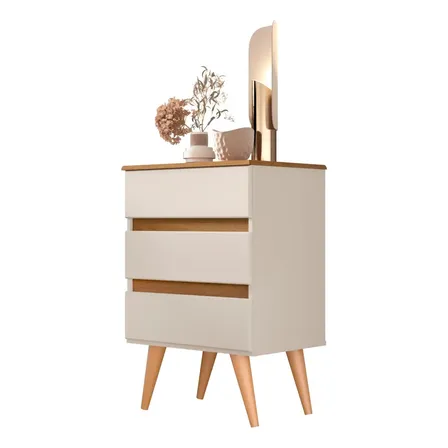 Mesa De Cabeceira Roma Criado Moderno Para Quarto 3 Gavetas Brilhante/fosco Off White/freijó