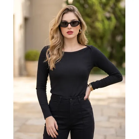 Blusa Feminina Manga Longa Segunda Pele Básica Slim Inverno