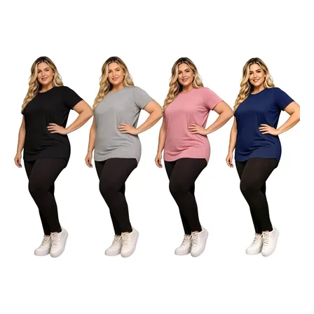 Kit 4 Bata Plus Size Compridas Fitness Long Line Academia