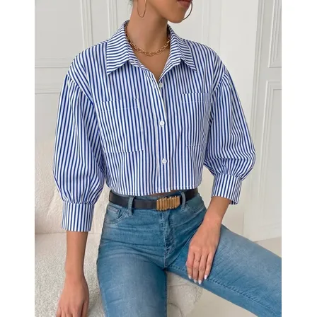 Blusa Camisa Feminina Manga Longa Bufante Botões Moda Social
