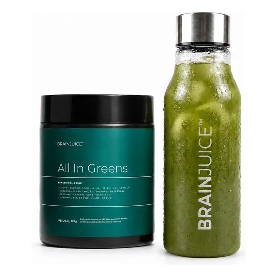 Kit All In Greens Brainjuice + Garrafa Premium De Treino