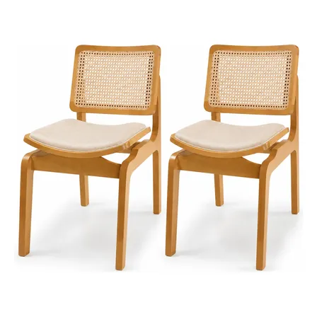 Kit 2 Cadeira Para Sala De Jantar Madeira Maciça Rattan