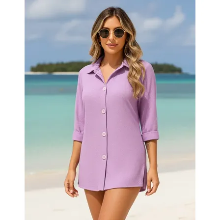 Saída De Praia Chamise Camisetão Solta Feminina Botão Verão
